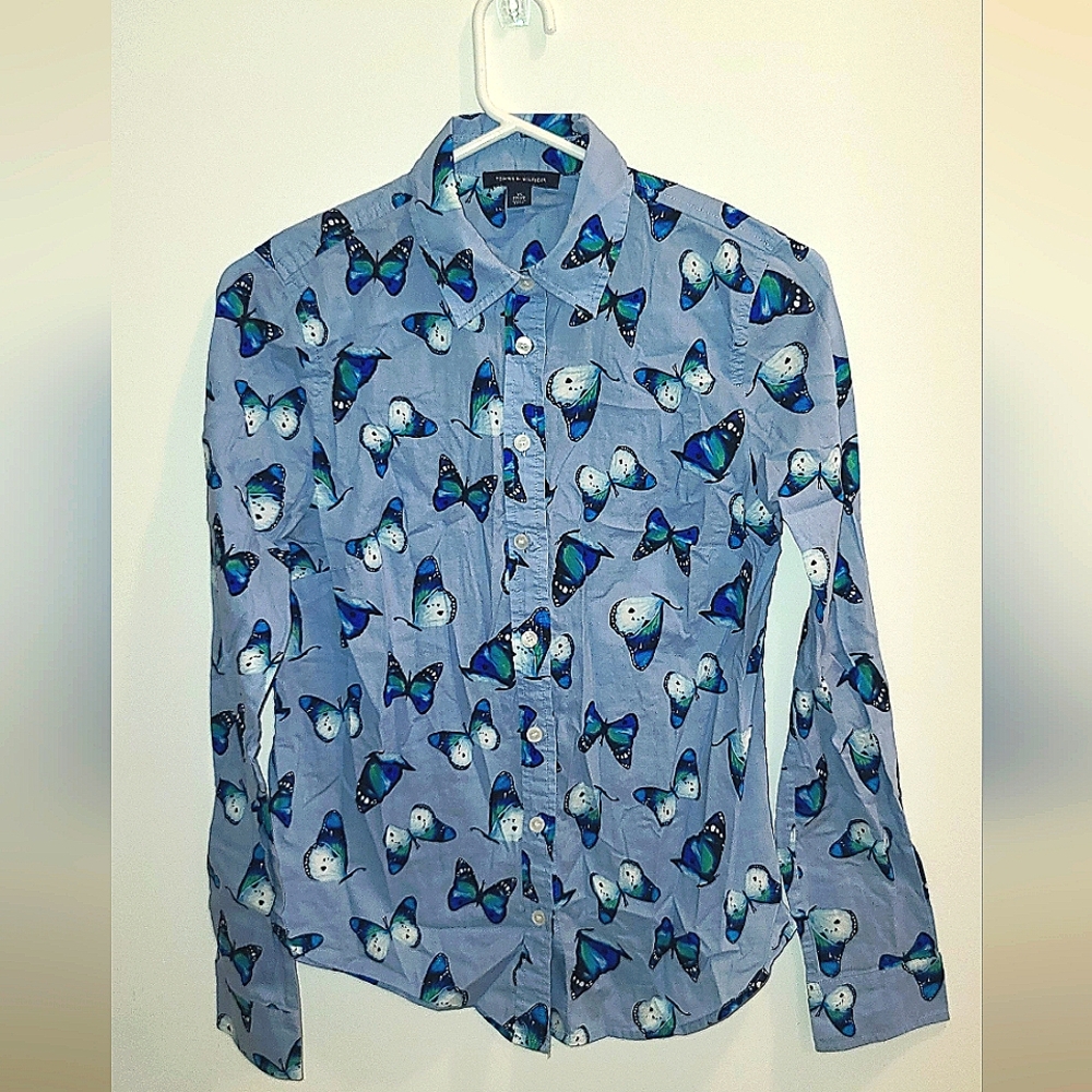 Tommy Hilfiger button down shirt with butterfly print  size XS